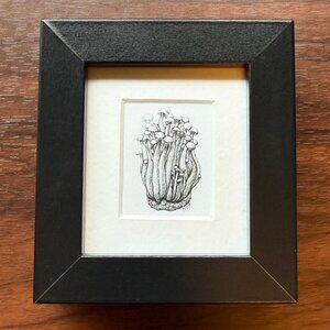 Small Framed Art Print of Sketched Enoki Mushrooms